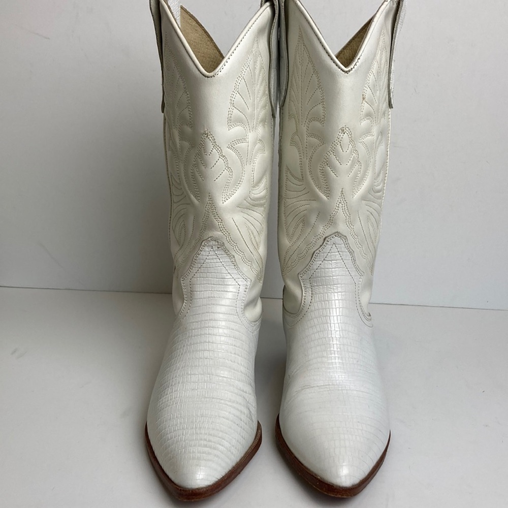 Vintage Brass Plum White Genuine Leather Cowboy Boots 6.5 Rodeo 80’s Rockabilly - Picture 7 of 16